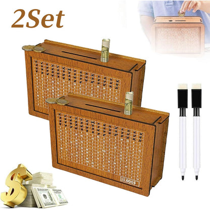 Wooden Savings Bank with Digital Counter 2-Pack, 7.87x5.7" Adult Coin Bank Holds $10, 000, Savings Goal Tracker Box
