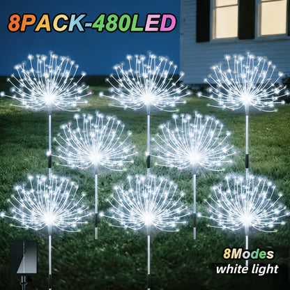 Solar Garden Lights Firework Stakes with 240/360/480 LEDs, 8 Modes, 4/8 Packs and Three Colors