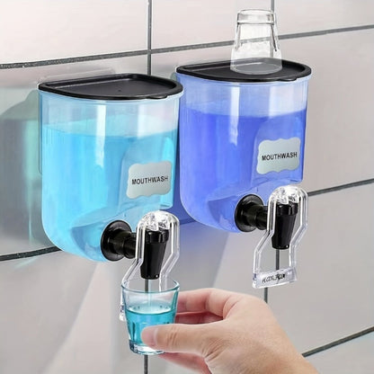 Mouthwash Dispenser Wall Mounted 2-Pack 21 oz Plastic Container - No Electricity Required for an Everyday Personal Care Routine