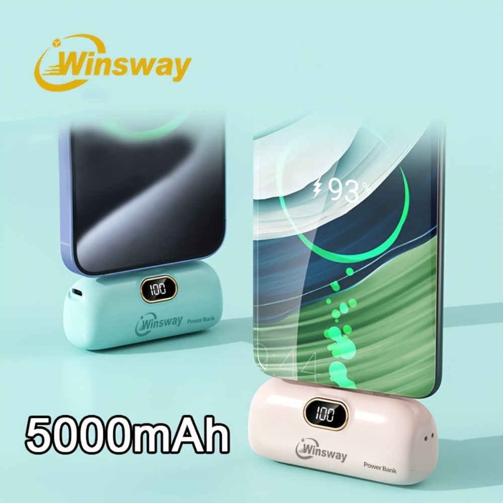 Winsway 5000mAh Mini Portable Charger Type-C Metal Plug with LED LCD Display for an Everyday Personal Care Routine
