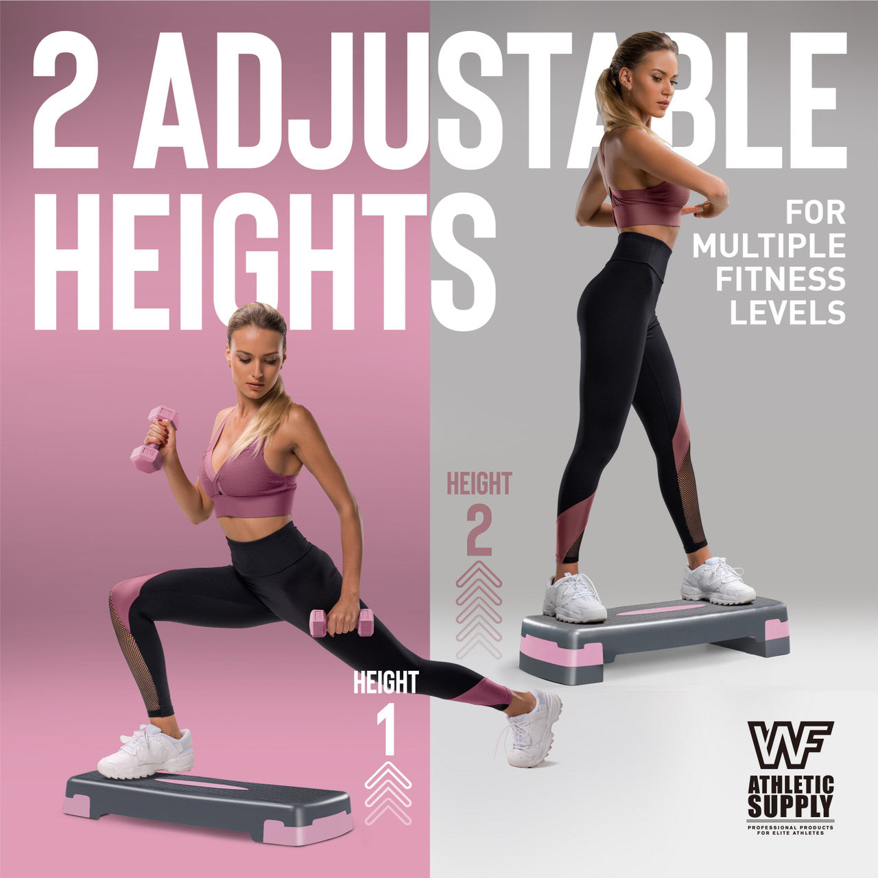 Aerobic Stepper Set with 2 Dumbbells & Measuring Tape – Adjustable Height 4"/6" Exercise Step Platform Non-Slip Workout Stepper for Home