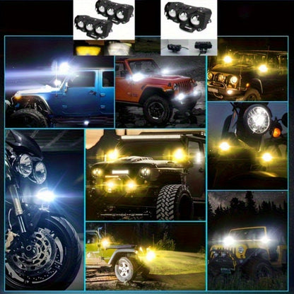 Motorcycle LED Lights 2 Pack with Switch – Dual Color White & Amber High Low Beam Auxiliary Driving Lights for Motorcycle Truck ATV UTV SUV