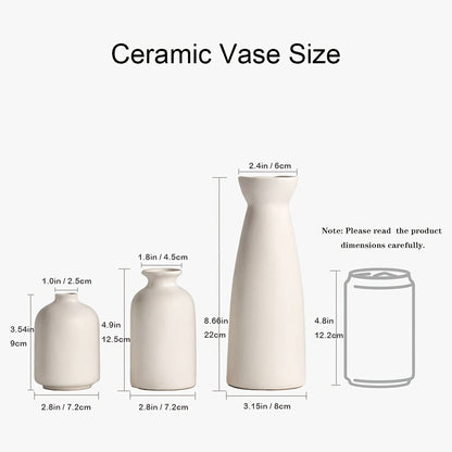 Boho Ceramic Vase Set 3pcs - Matte Nordic Minimalist Geometric Floral Design for Home Decor, Living Room