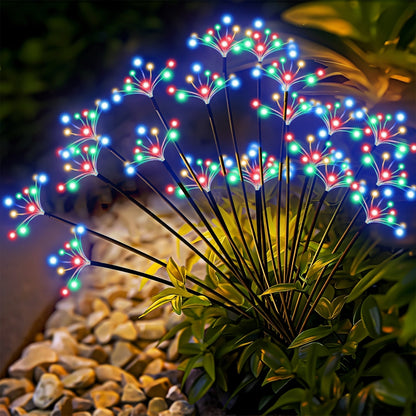 Solar Garden Lights 4-Pack Swaying Firework Stakes with Two Modes and Six Colors for Flowerbed Decor