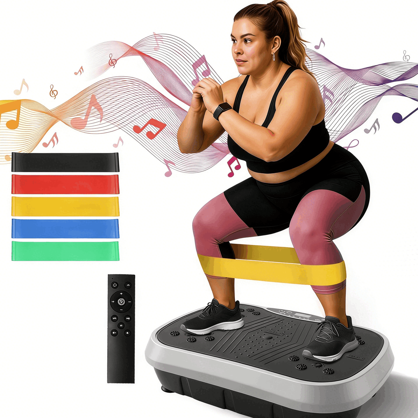 Vibration Plate Exercise Machine 120 Speed Levels – 5 Resistance Bands, LCD Display, Remote Control, 3 Workout Programs