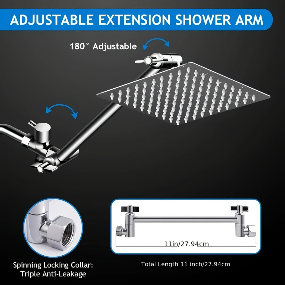 High Pressure Rainfall Shower Head Combo with Handheld Spray – 9 Spray Settings, 180° Adjustable Bracket, Stainless Steel Hose