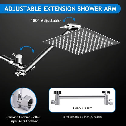 High Pressure Rainfall Shower Head Combo with Handheld Spray – 9 Spray Settings, 180° Adjustable Bracket, Stainless Steel Hose
