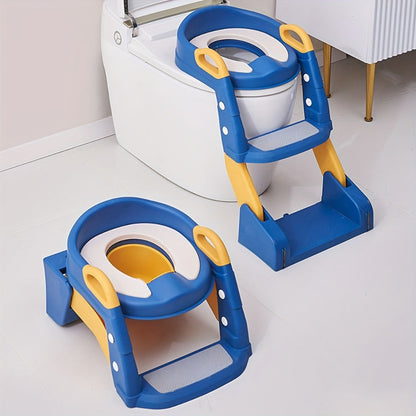Potty Training Toilet Seat with Ladder, 2-in-1 Toddler Toilet Seat & Step Stool, Foldable Kids Potty Chair with Anti-Slip Pad