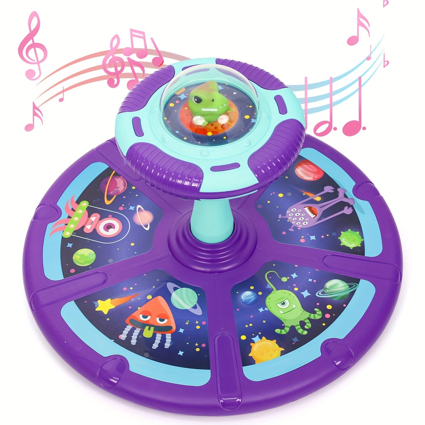 Dinosaur Sit and Spin Toy for Toddlers with Music & LED Flash Lights, 360° Spinning Seat Interactive Sensory Toy for Kids 18 Months+