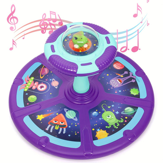 Dinosaur Sit and Spin Toy for Toddlers with Music & LED Flash Lights, 360° Spinning Seat Interactive Sensory Toy for Kids 18 Months+