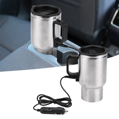 12V Car Electric Heating Travel Mug 450ml, Stainless Steel Car Electric Kettle with Cigarette Lighter Plug