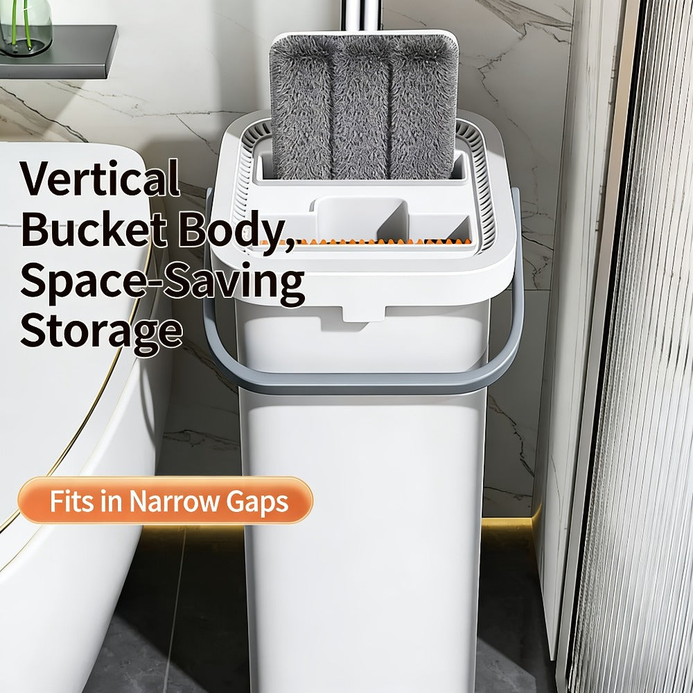 Hands-Free Flat Mop with Bucket Set – 8pcs, 6 Microfiber Pads & Gloves, Dry & Wet Floor Cleaning for Bedroom, Kitchen & Bathroom