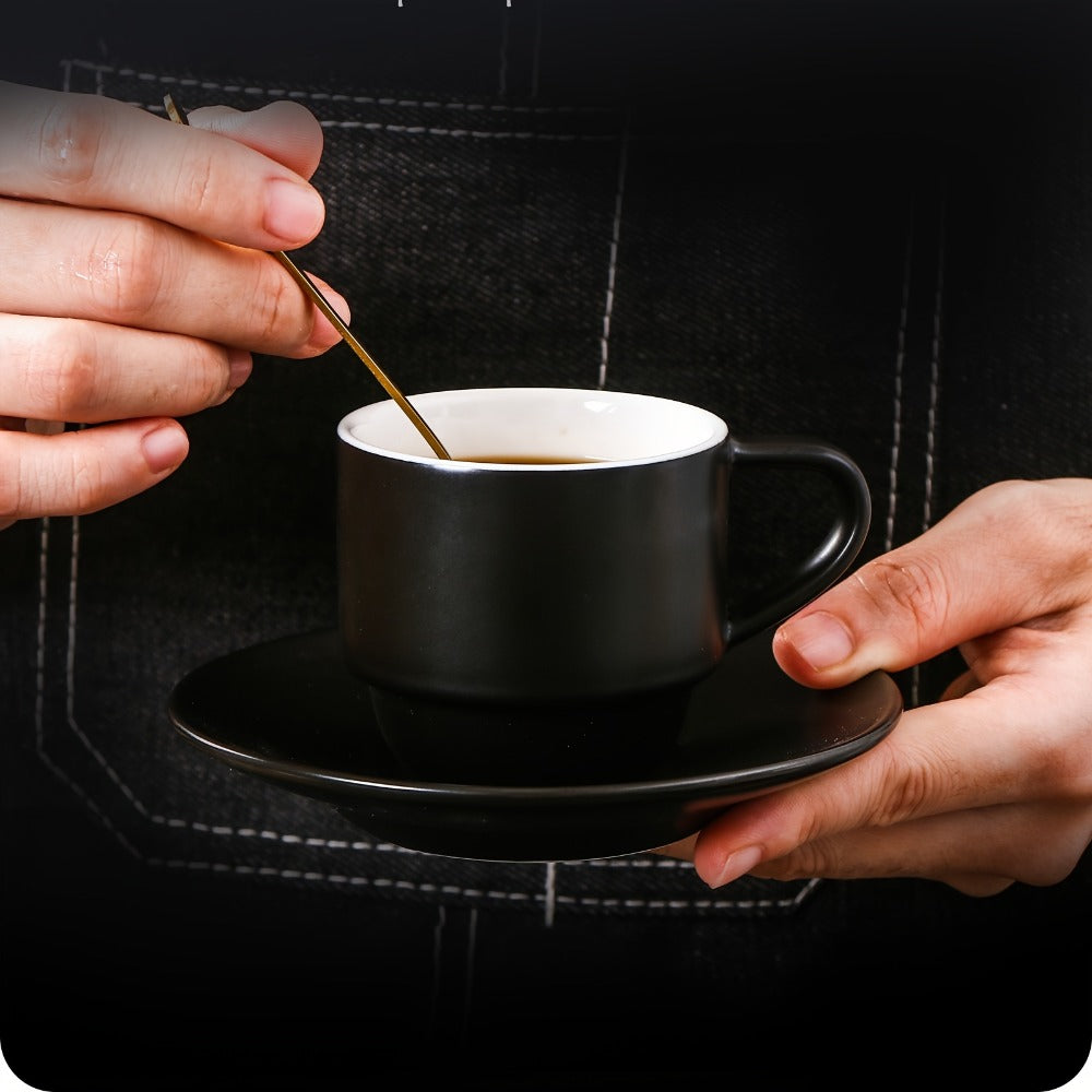 Espresso Cups Set of 6 with Saucers, Spoons & Metal Stand, 4oz Stackable Ceramic Cappuccino Mugs for Double Espresso