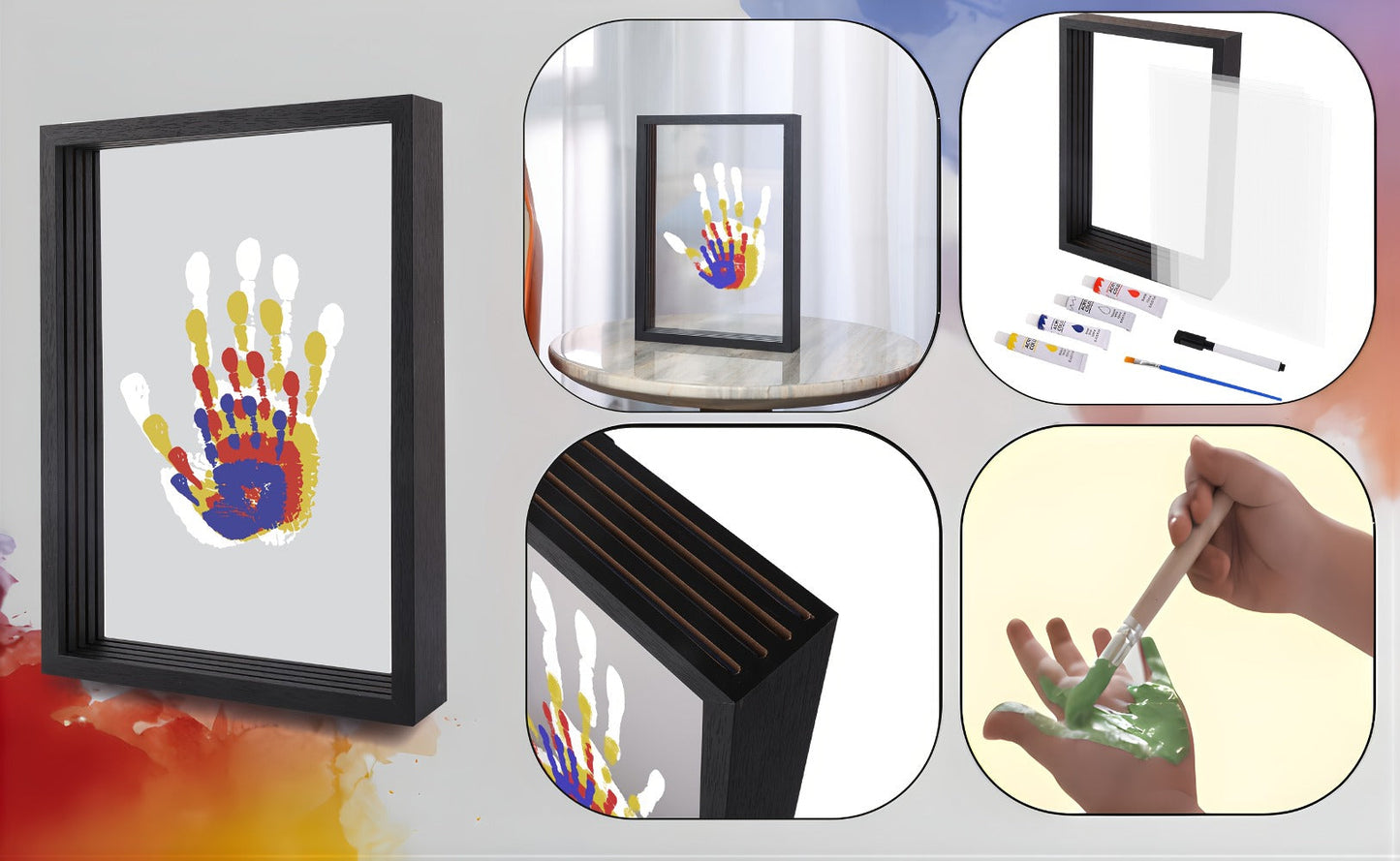 Handprint Kit for Family - DIY Wooden Keepsake Frame with Paint, Baby Hand & Footprint Craft Set