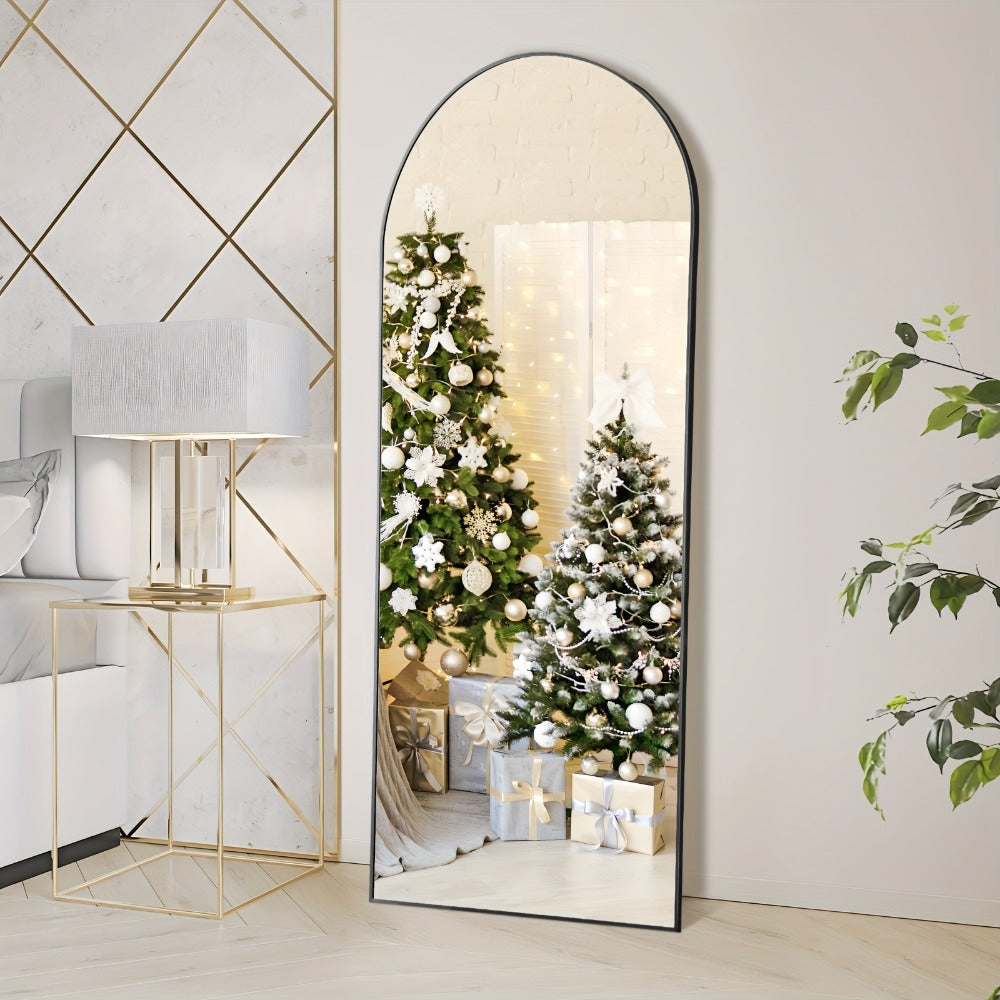 Full Length Mirror Floor Standing, Arched & Rect Body Mirror with Stand, Hanging or Leaning Wall Mirror, Aluminum Alloy Thin Frame