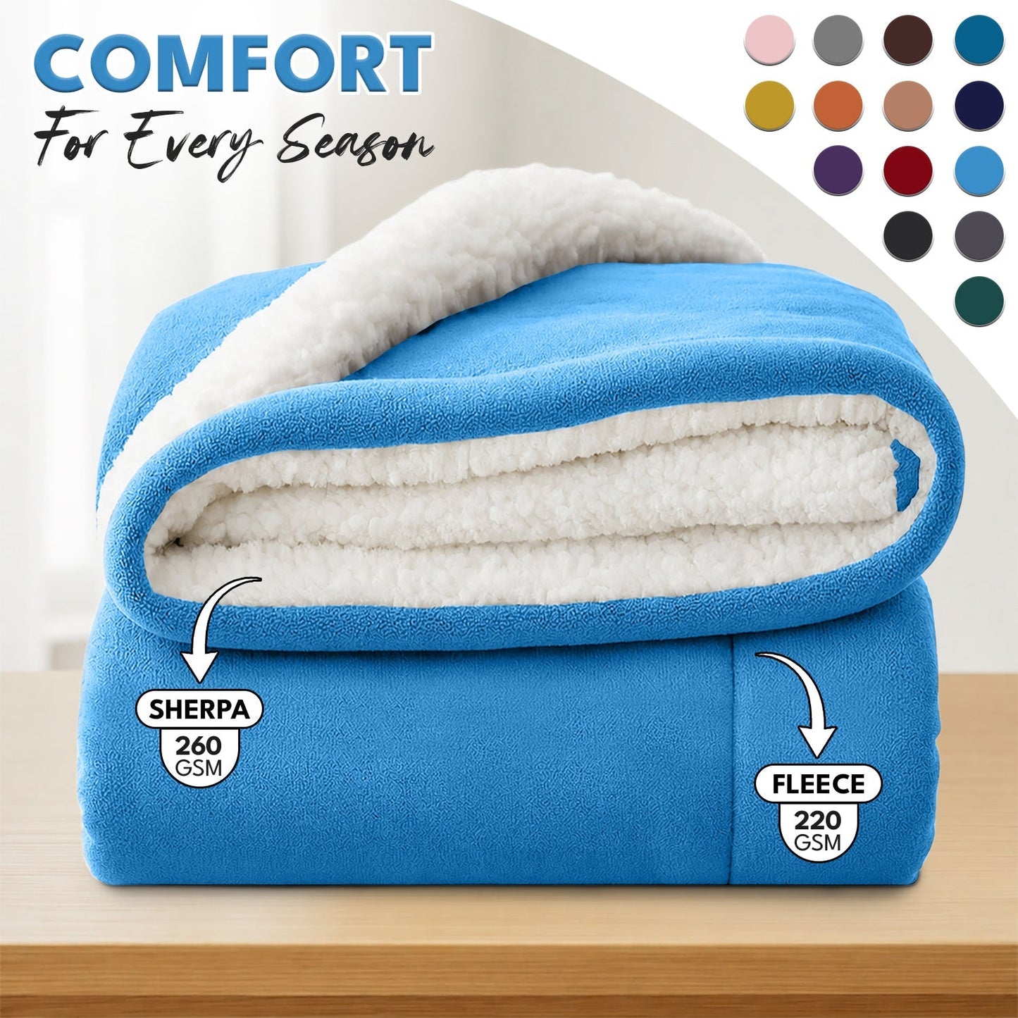 Sherpa Flannel Blanket, Double-Layer Ultra Throw for Bed, Sofa & Bedroom Decor, Better Sleep, 14 Colors