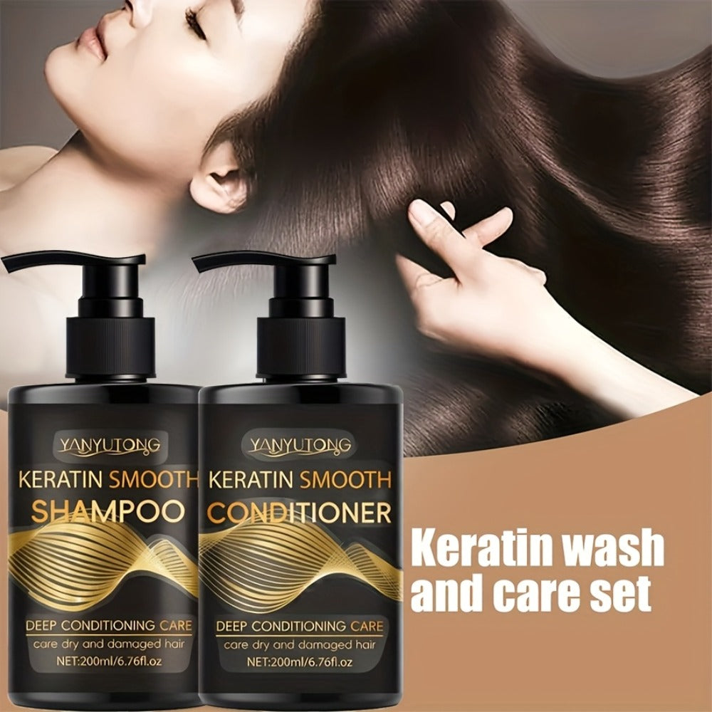 Keratin Shampoo and Conditioner Set Repairs Breakage Split Ends Moisturizes Scalp for Color-Treated Heat Damaged Dry Frizzy Hair All Hair