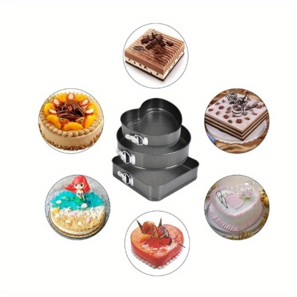 Cake Pan Set 6-Piece with Removable Bottom, Carbon Steel Nonstick Baking Molds in 3 Shapes Square Round Heart