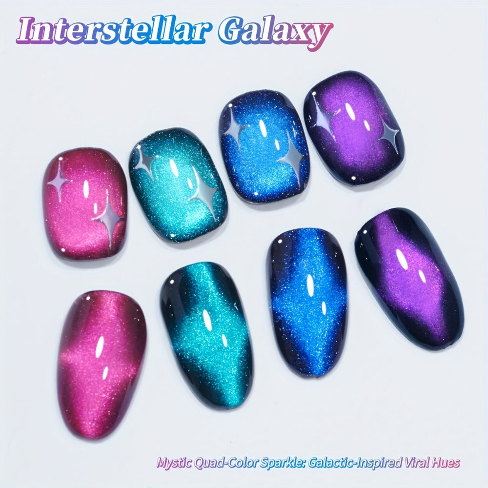 Gel Nail Polish 4-Color Interstellar Galaxy Magnetic Cat-Eye Set with Shimmer Finish and UV/LED Soak-Off Cure