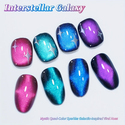 Gel Nail Polish 4-Color Interstellar Galaxy Magnetic Cat-Eye Set with Shimmer Finish and UV/LED Soak-Off Cure
