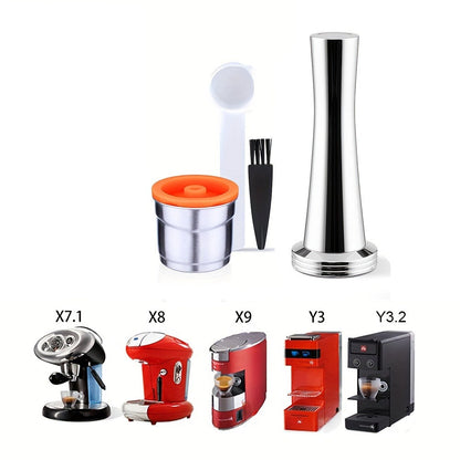 Reusable Coffee Filter Capsule for Illy Y3.2 & X7.1 Machines, Stainless Steel Refillable Coffee Pod Cup with Tamper