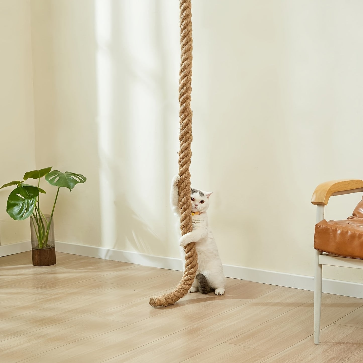 Wall-Mounted Cat Scratching Post with Climbing Rope Jute Rope Jump Platform Resting Perch Large Ladder Cat Tree Activity Center Space-Saving