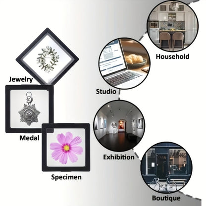 3D Floating Jewelry Display Box Set with Black Frames, Clear Flexible Panels and 30- or 60-Piece Options