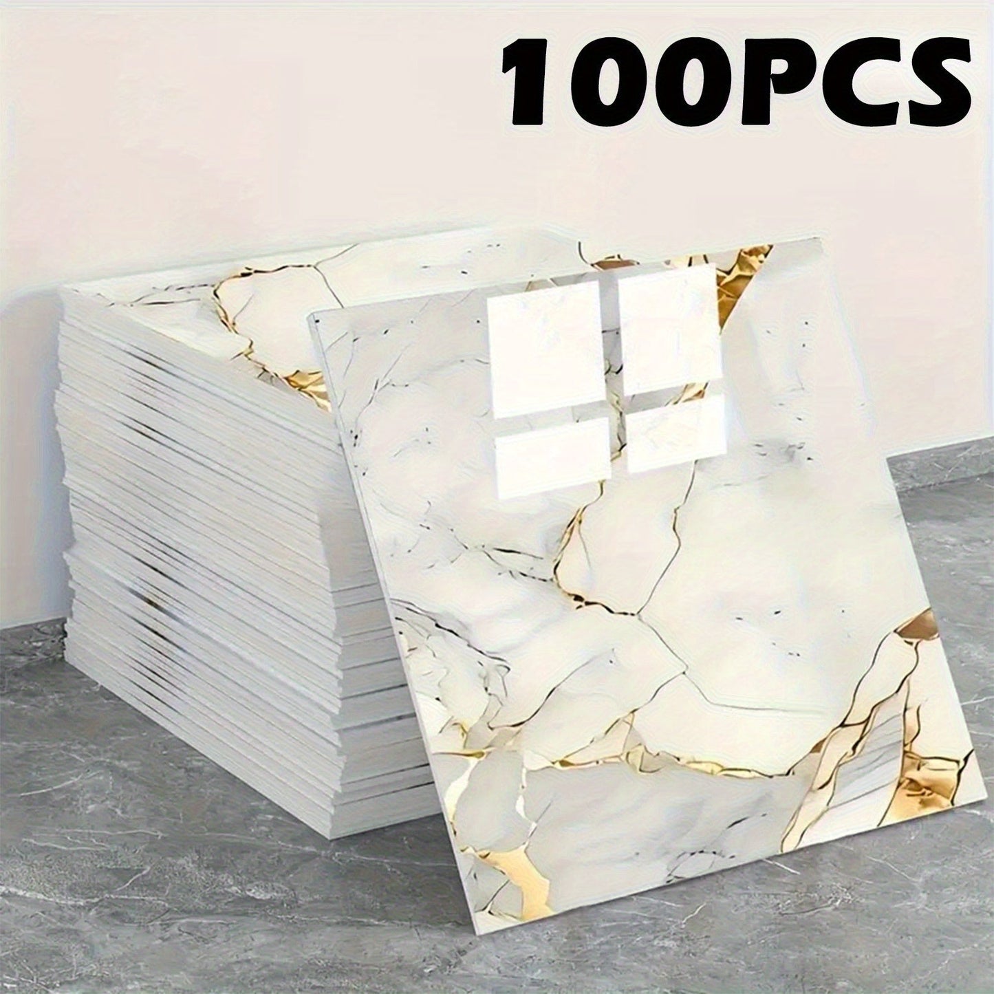 Peel and Stick Wall Tiles 50/100pcs PVC Marble Self Adhesive Vinyl Tile Stickers for Bathroom Kitchen Living Room