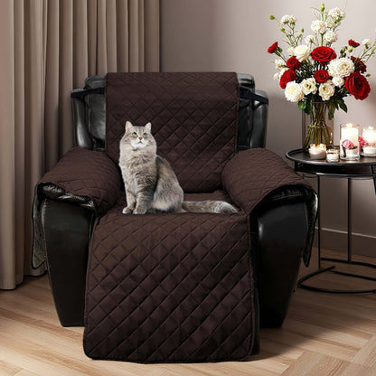 One-Piece Quilted Recliner Chair Cover with Wide Arm Wings, Back Strap and Eight Color Options