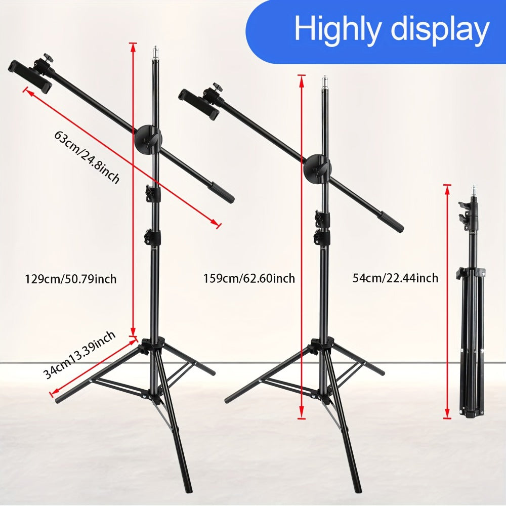 62 Inch Overhead Phone Tripod with Travel Bag, Adjustable Top-Down Bird Eye View Phone Holder & Desktop Stand for Cooking Tutorials