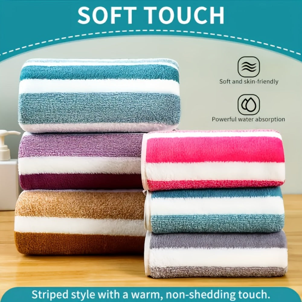 Towel Set 9 or 15 Piece 320GSM Coral Fleece Striped Mix in Five Solid or Mixed Colors for Home and Guest Use