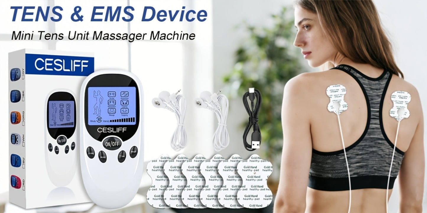 TENS EMS Dual Channel Stimulator Massager, 8 Electrodes for Back, Shoulder & Knee Pain, Recovery