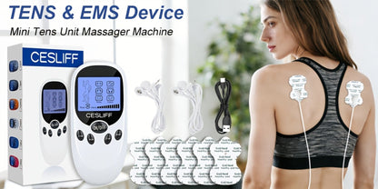 TENS EMS Dual Channel Stimulator Massager, 8 Electrodes for Back, Shoulder & Knee Pain, Recovery