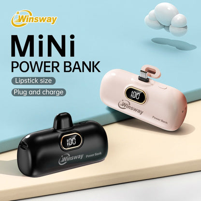 Power Bank 5000mAh Mini USB-C Plug-In Style with Digital Display in Pink or White for Travel