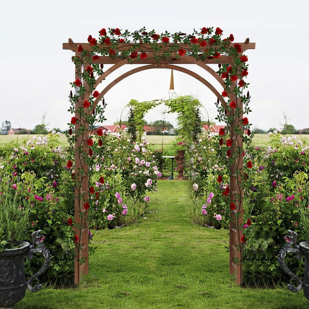 Teak Wood Pergola Arbor 85" Wedding Arch Garden Climbing Trellis for Garden, Patio and Yard Use
