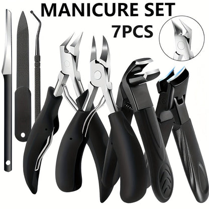 Seven-Piece Toenail Tool Set with Four Black-Handle Clippers, File and Two Slim Detail Tools