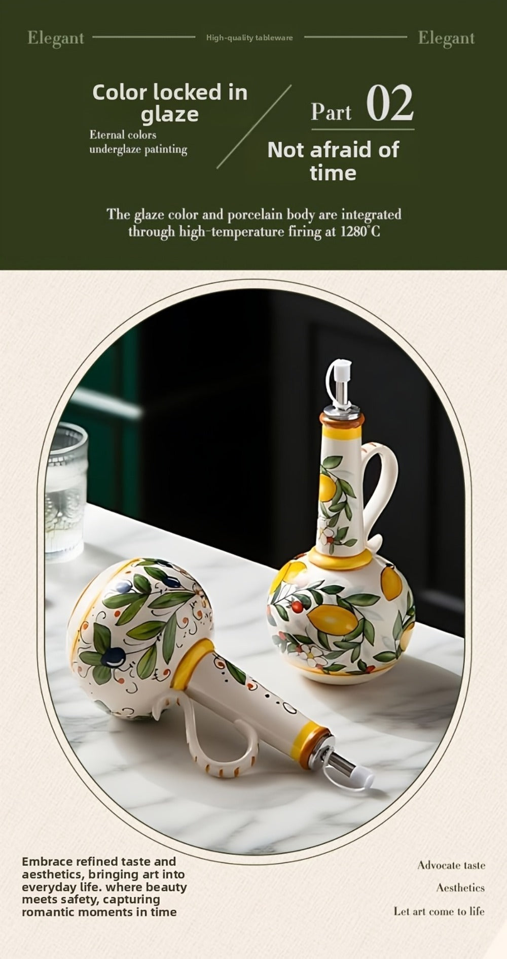 Ceramic Oil and Vinegar Dispenser Set Hand-Painted Underglaze Anti-Drip Leak-Proof Kitchen for Home Cooking, Dining and Outdoor Meals