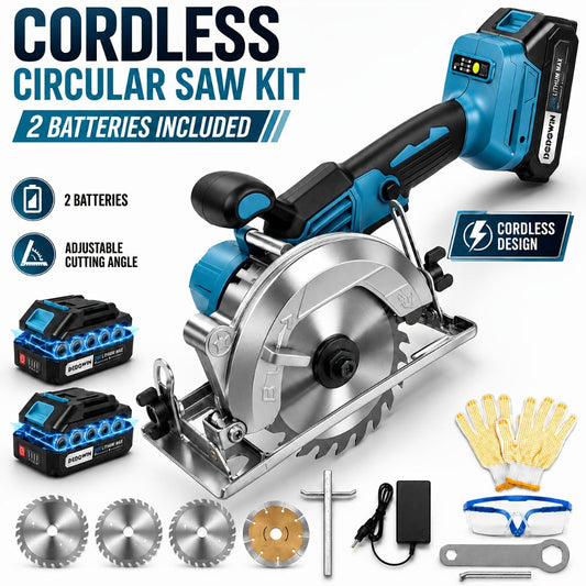 Brushless Circular Saw Kit 21V Cordless, Battery & Charger Included, Adjustable 45° Bevel Cutting