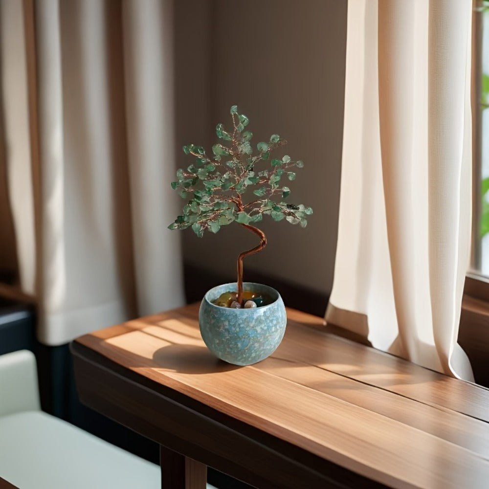Natural Crystal Gemstone Tree with Ceramic Base 7 Inch Handmade Healing Stone Bonsai Tree for Entryways, Bedrooms and Living Spaces