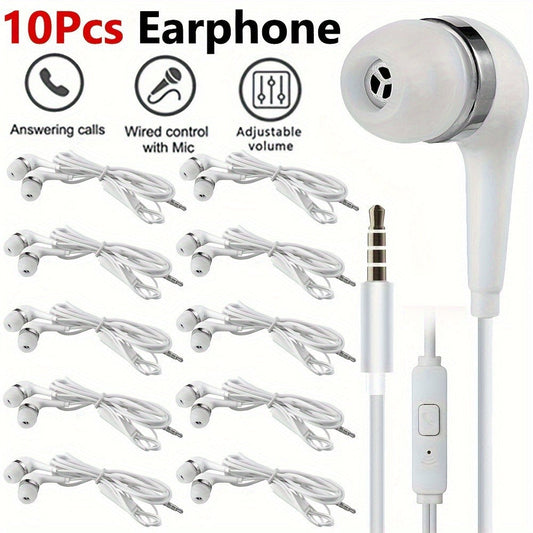 10 Pack Wired Earphones 3.5mm Bulk In-Ear Headphones Built-in Mic Volume Control for Bedside Audio, Alarms and Room Entertainment