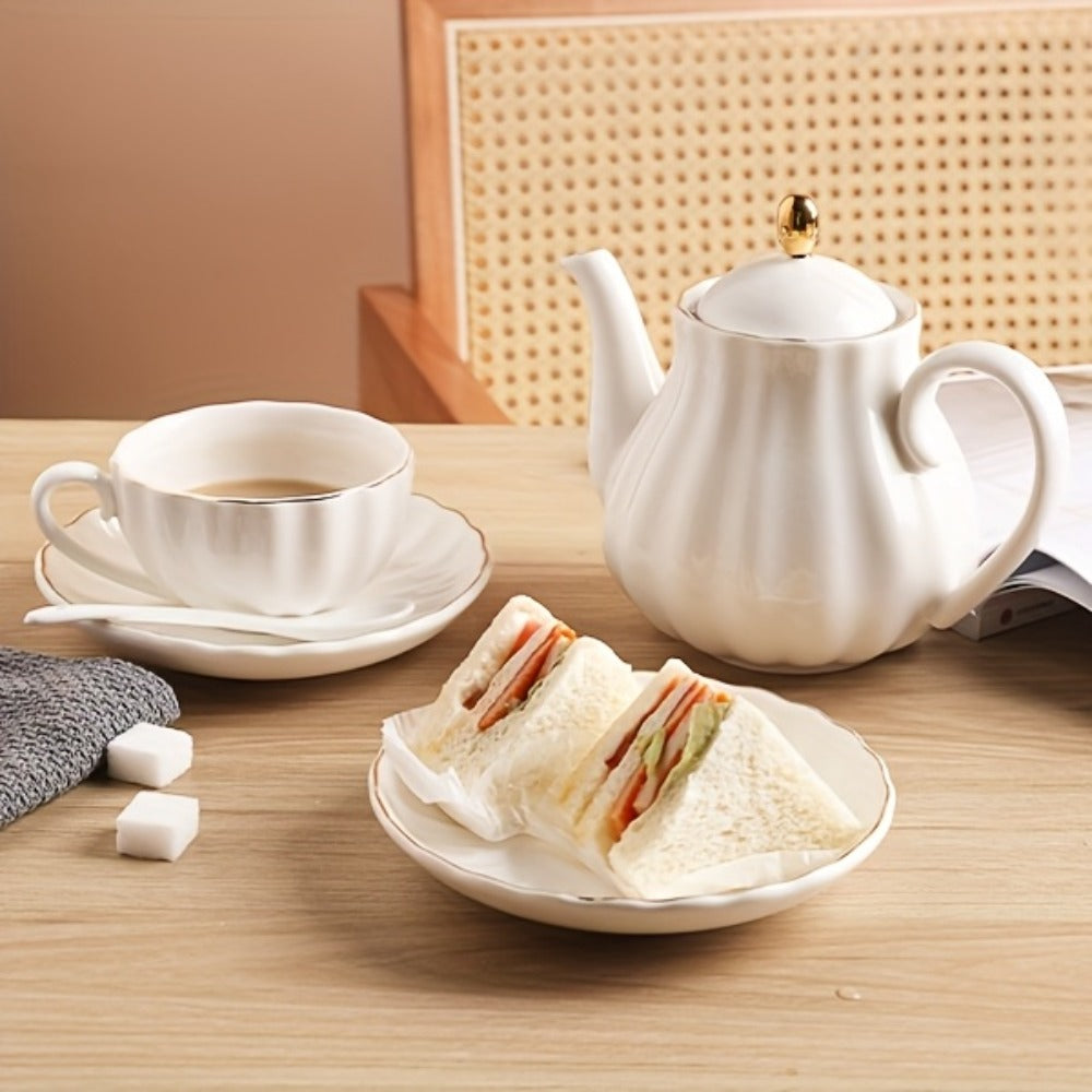 Porcelain Tea Set for 6 - 22 Piece British Royal Floral Service with Teapot, Cups & Saucers, Sugar Bowl