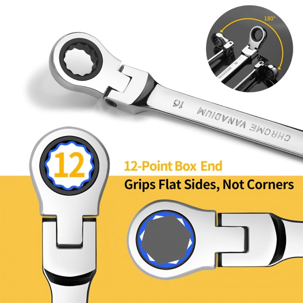 Ratchet Wrench Set 5pcs Flexible Head 6-10mm Metric Chrome Vanadium Steel 72-Tooth Combination Wrench for Home, Garage and DIY Projects