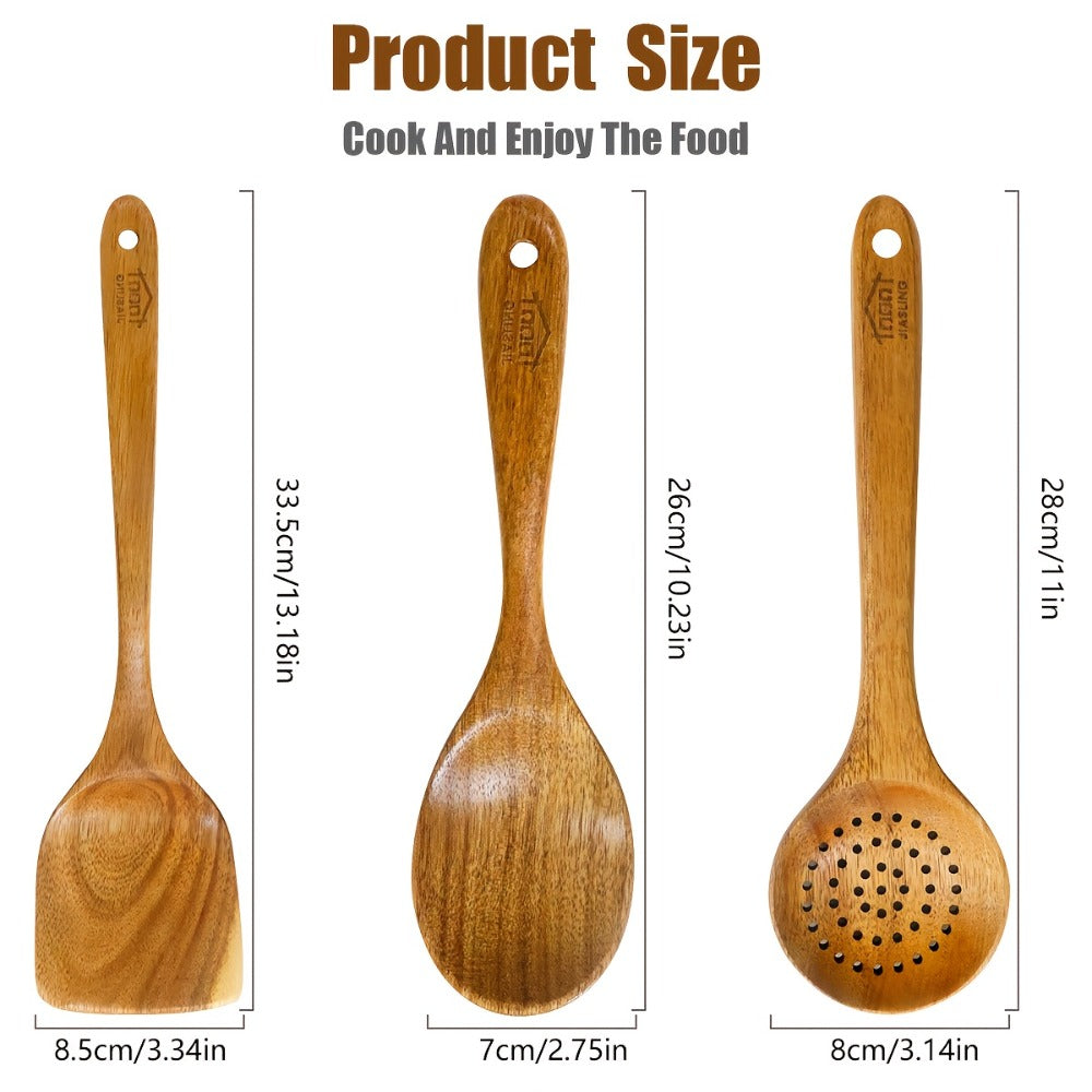 Kitchen Utensils by JIASING, 3-, 5- or 7-Piece Wood Spoon, Spatula, Ladle and Egg-Beater Set Options