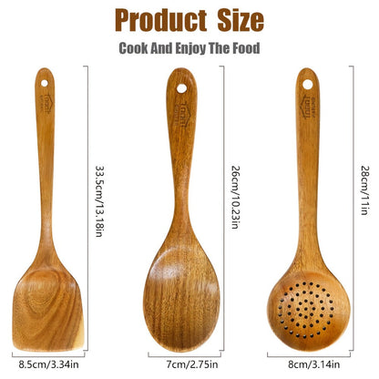 Kitchen Utensils by JIASING, 3-, 5- or 7-Piece Wood Spoon, Spatula, Ladle and Egg-Beater Set Options