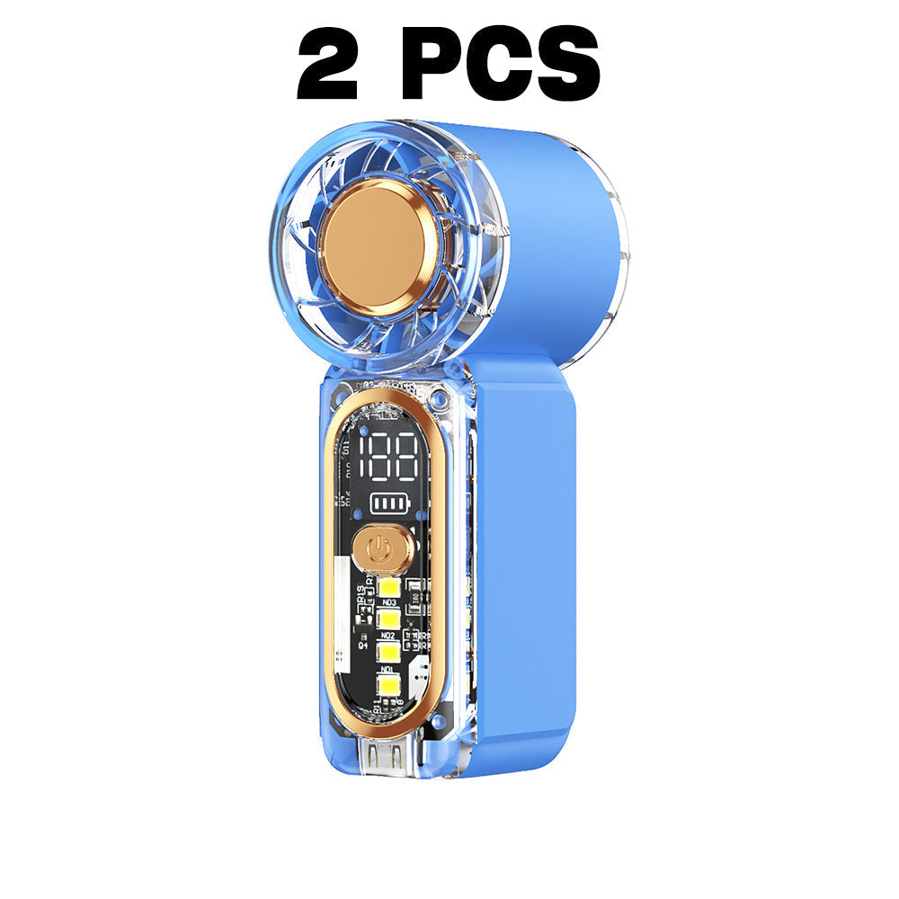 Two-Pack Mini Handheld Fans with 100-Level Digital Display, USB-C Cable, LED Light and Three Color Options