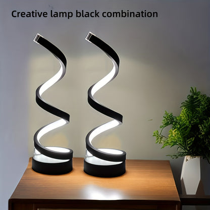 Two-Style Spiral LED Table Lamp with Touch Dimming in Black or White, Single or Two-Pack Options