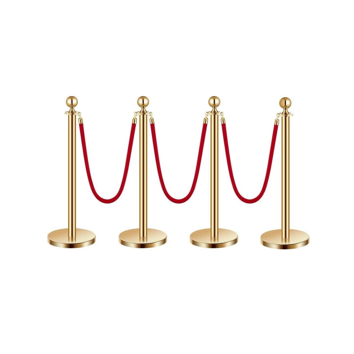 Stanchion Posts with Red Velvet Rope Set – Gold Crowd Control Barrier, for Home, Office and Event Organization