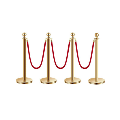 Stanchion Posts with Red Velvet Rope Set – Gold Crowd Control Barrier, for Home, Office and Event Organization