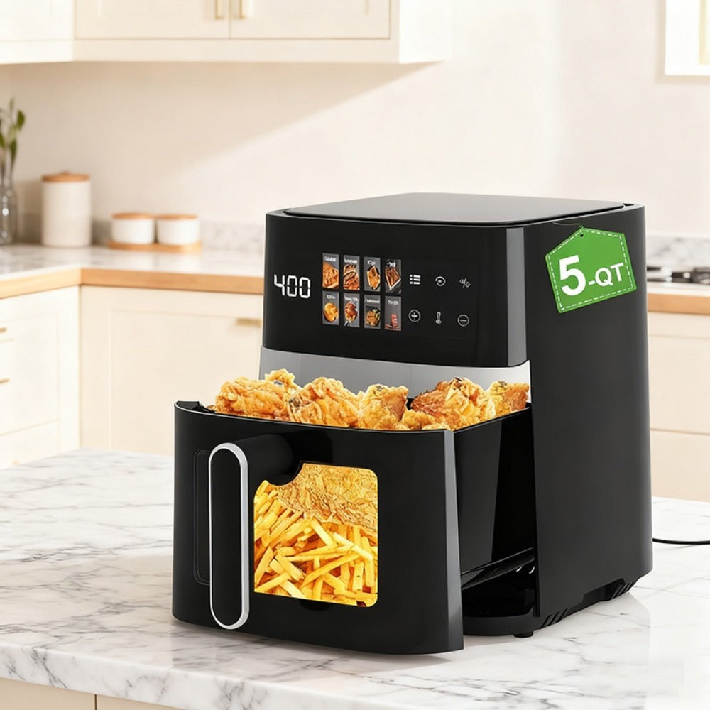 Air Fryer 5 Quart 8-in-1 Electric Hot Air Oven 1350W with LED Touchscreen & 360° Hot Air Circulation