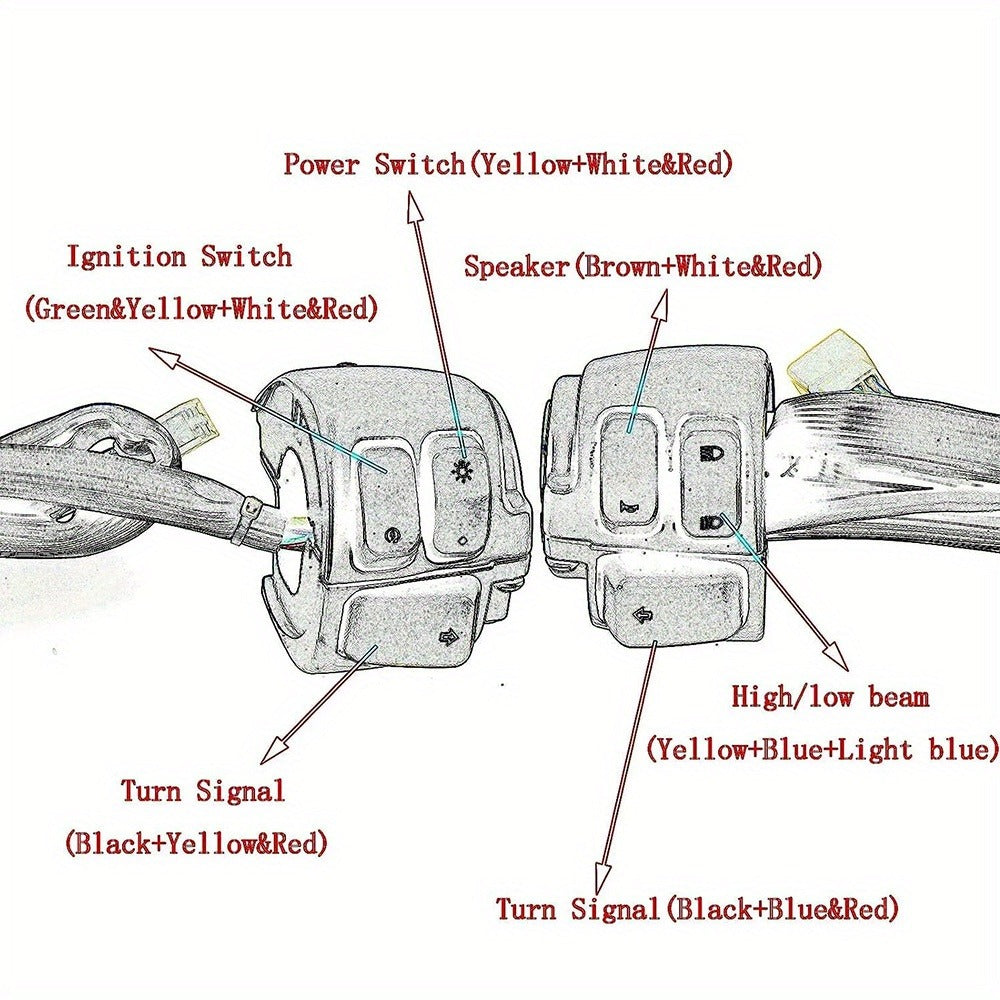 Harley Davidson Handlebar Control Switches with Wiring Harness, Chrome 1-Inch Left & Right Switch Kit for Sportster Softail Dyna V-ROD